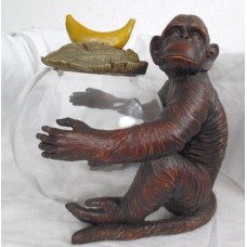 Monkey with Glass Globe Banana Top Terrariam / Candy Dish 10x10x10 Colonial Look   392092415292